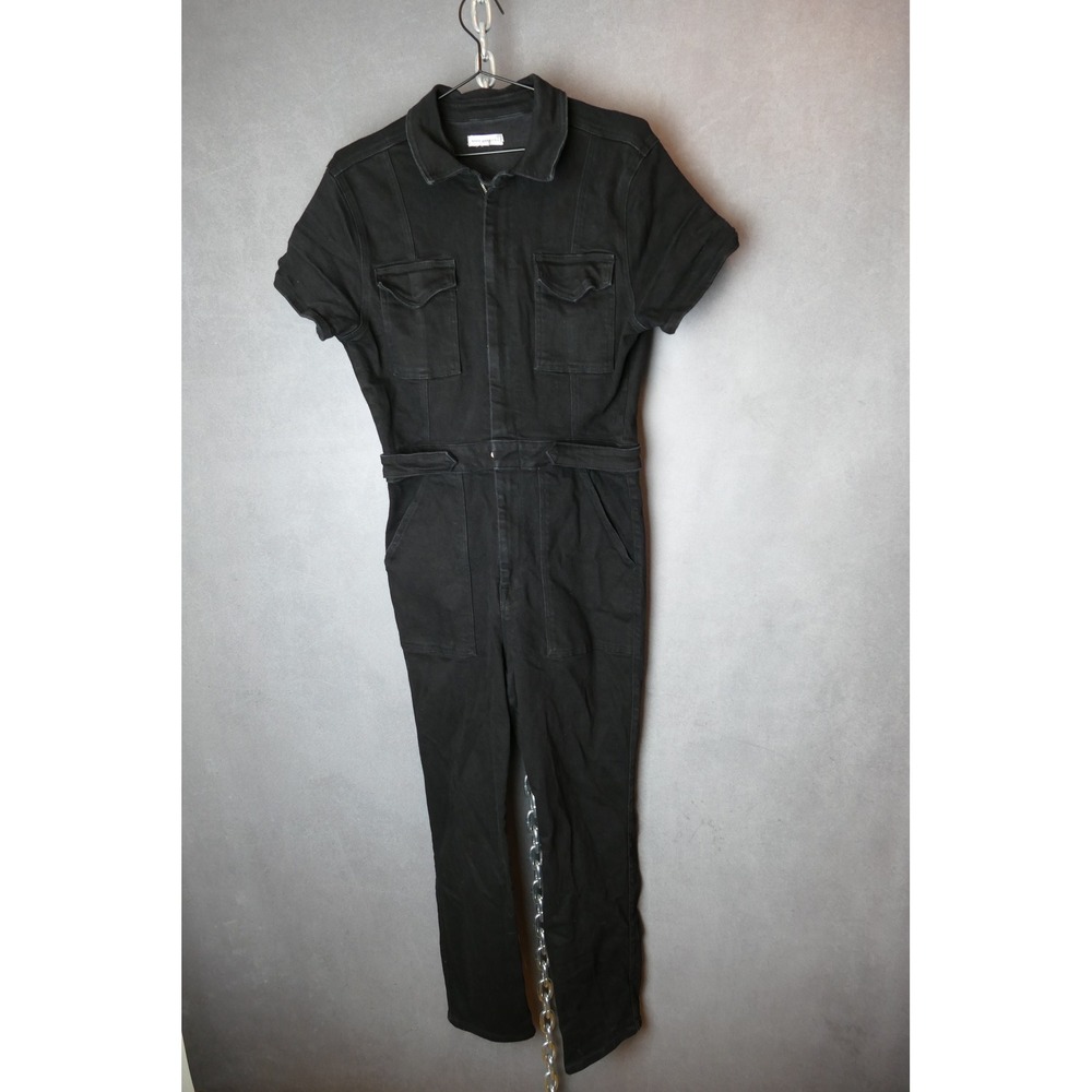 Good American Fit For Success‎ Black Denim Short Sleeve Belted Jumpsuit Size 4